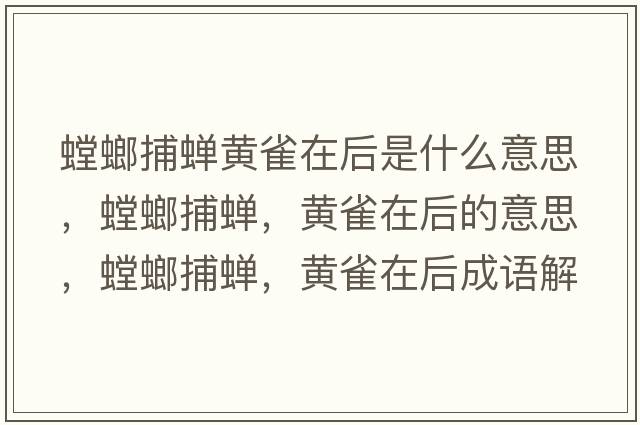 螳螂捕蟬黃雀在后是什么意思，螳螂捕蟬，黃雀在后的意思，螳螂捕蟬，黃雀在后成語(yǔ)解釋?zhuān)氩断s，黃雀在后是什么意思含義寓意
