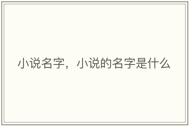 小說(shuō)名字，小說(shuō)的名字是什么