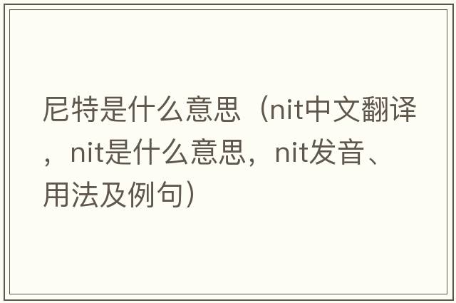 尼特是什么意思（nit中文翻譯，nit是什么意思，nit發(fā)音、用法及例句）