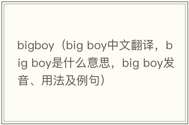 bigboy（big boy中文翻譯，big boy是什么意思，big boy發(fā)音、用法及例句）