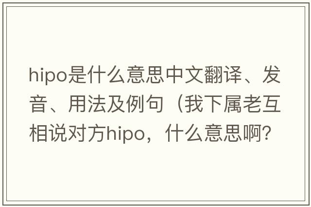 hipo是什么意思中文翻譯、發(fā)音、用法及例句（我下屬老互相說(shuō)對方HIPO，什么意思??？）
