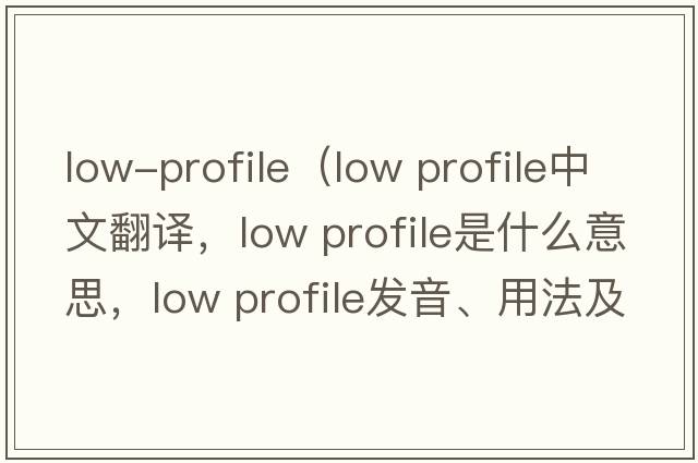 low-profile（low profile中文翻譯，low profile是什么意思，low profile發(fā)音、用法及例句）