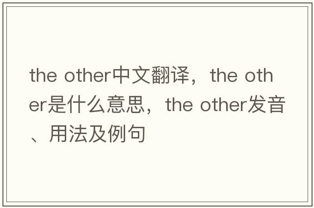 the other中文翻譯，the other是什么意思，the other發(fā)音、用法及例句