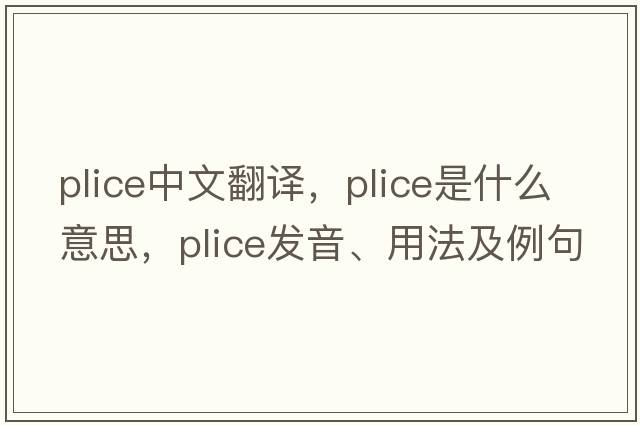 plice中文翻譯，plice是什么意思，plice發(fā)音、用法及例句