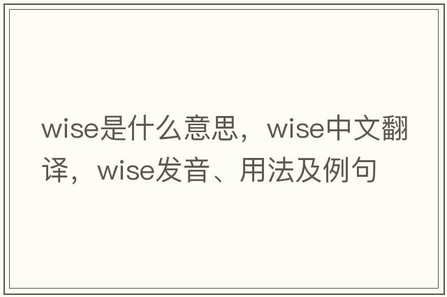 wise是什么意思，wise中文翻譯，wise發(fā)音、用法及例句
