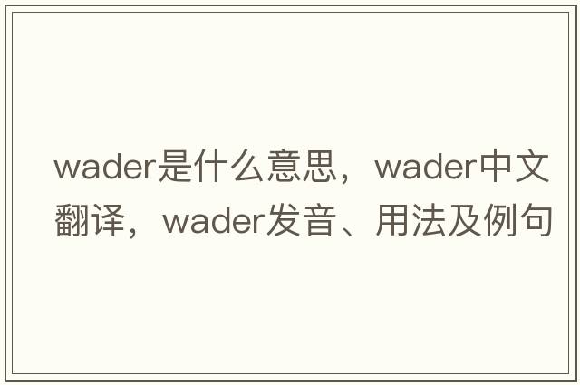 wader是什么意思，wader中文翻譯，wader發(fā)音、用法及例句