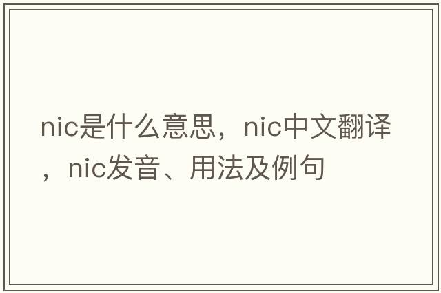 NIC是什么意思，NIC中文翻譯，NIC發(fā)音、用法及例句