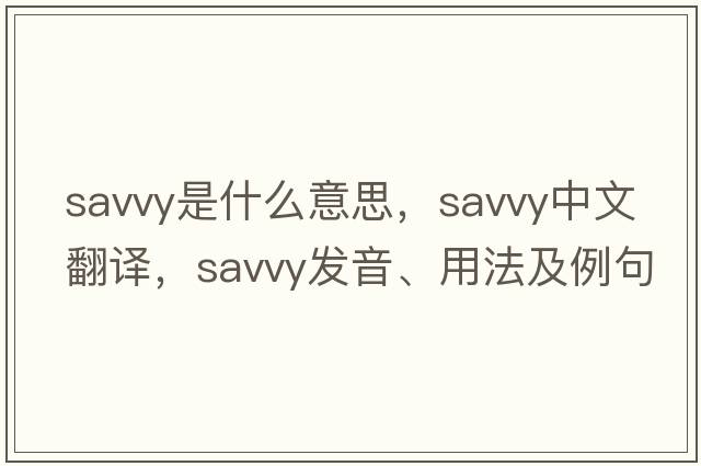 savvy是什么意思，savvy中文翻譯，savvy發(fā)音、用法及例句